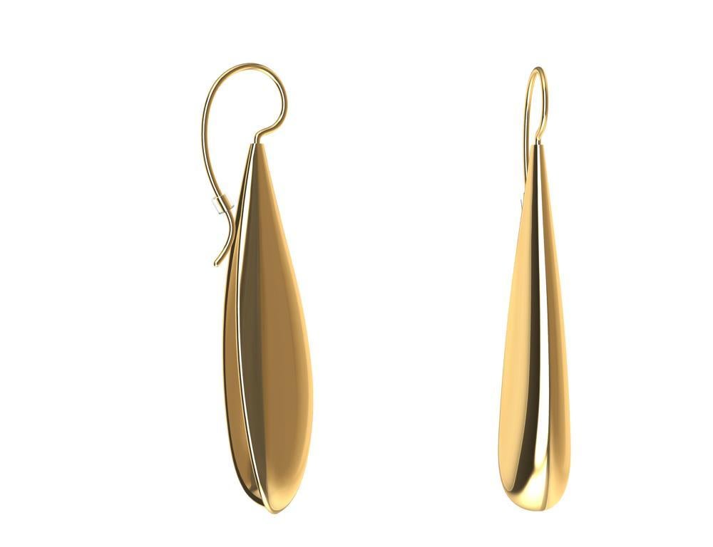 Boucles d'oreilles longues en or jaune 18 carats, Simplicité dans un monde complexe.  Le fait de travailler pour Tiffany & Co. m'a permis de ramener le design à l'essence même d'une forme. Ces longues gouttes sont creuses et imprimées en 3D