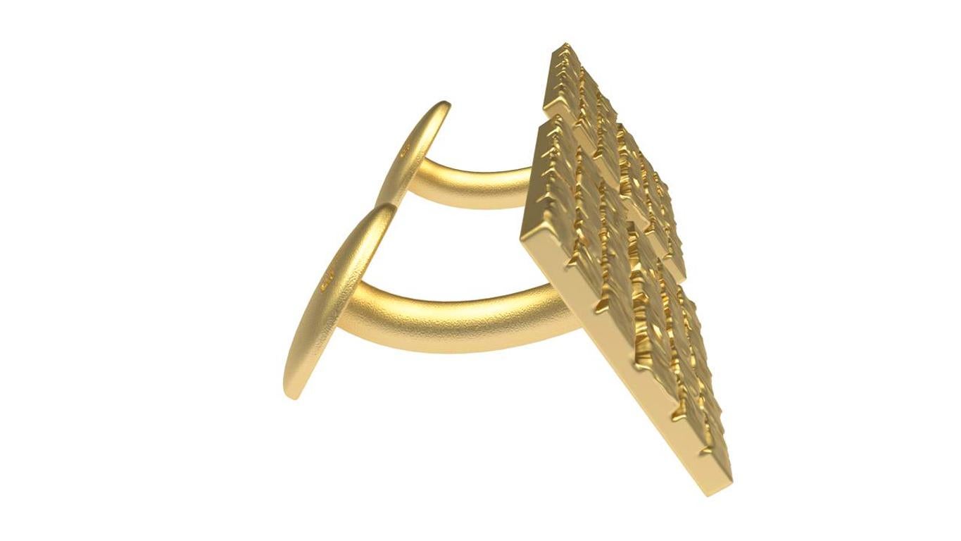 18 Karat Yellow Gold Vermeil Molten Blocks Cufflinks ck-002,  In matte 18ky.  This design is inspired by the liquid look of gold melting under the torch and but without losing the shape of the rectangles. I am really a sculptor at heart , so these