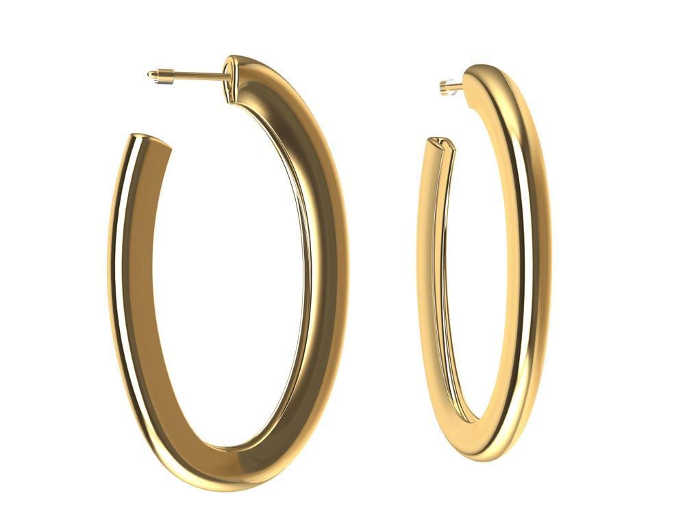 18 Karat Yellow Gold Vermeil Oval Teardrop Hoop Earrings,   Sometimes less is more. These Hoops have a teardrop profile shape. They taper from thick to thin, have a tiny open back seam so they can be hollow and  have a wider shape. Allowing for a