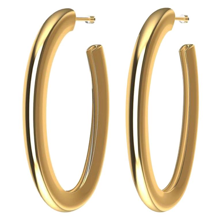 18 Karat Yellow Gold Vermeil Oval Teardrop Hoop Earrings