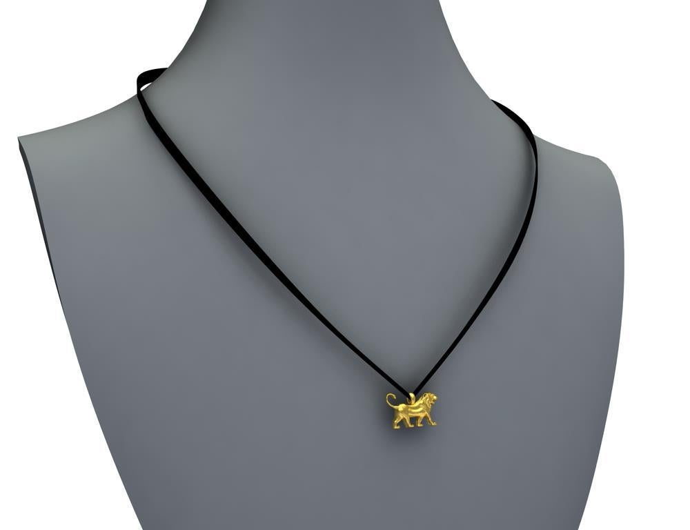 18 Karat Yellow Gold Vermeil Persepolis Lion Pendant Necklace For Sale 2