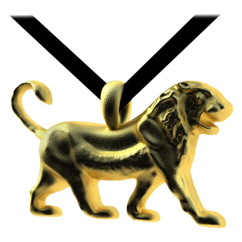 18 Karat Yellow Gold Vermeil Persepolis Lion Pendant Necklace