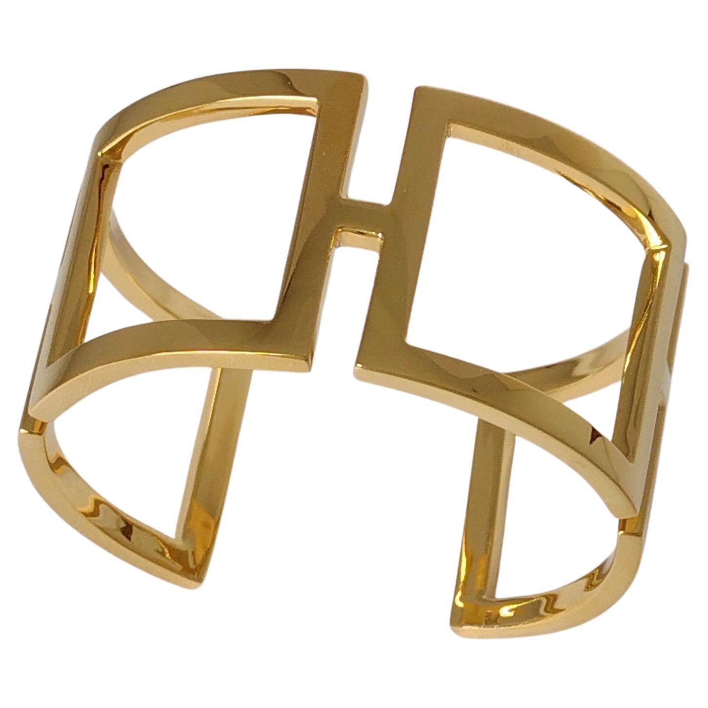 18 Karat Yellow Gold Plated Rectangle Cuff Bracelet For Sale