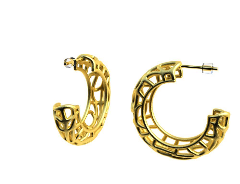 Contemporary 18 Karat Yellow Gold Vermeil Seaweed Hoop Earrings For Sale