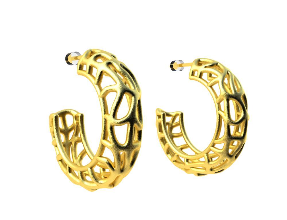 18 Karat Yellow Gold Vermeil Seaweed Hoop Earrings In New Condition For Sale In New York, NY