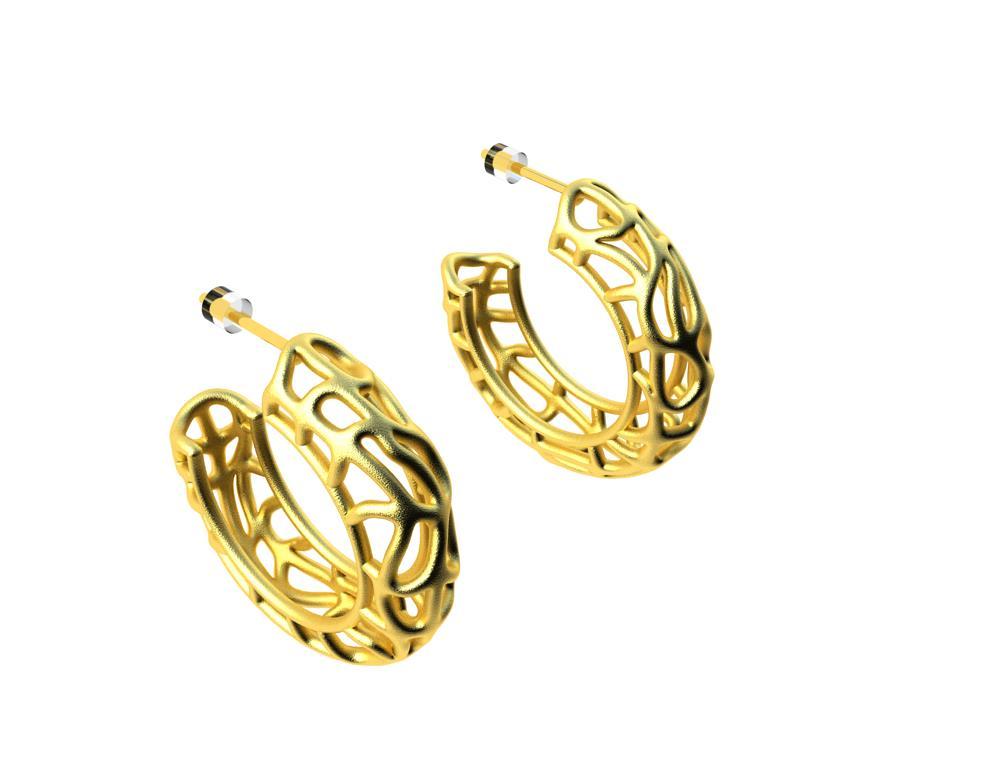 Women's 18 Karat Yellow Gold Vermeil Seaweed Hoop Earrings For Sale