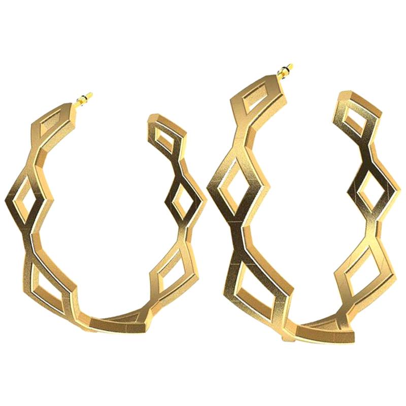 18 Karat Yellow Gold Plated Seven Rhombus Hoops For Sale