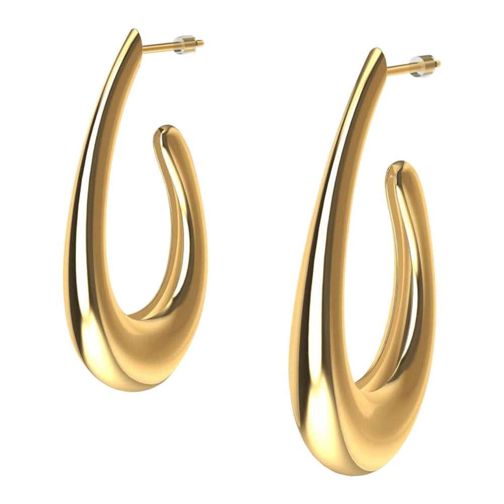 18 Karat Yellow Gold Vermeil Teardrop Hollow Hoop Earring In New Condition For Sale In New York, NY