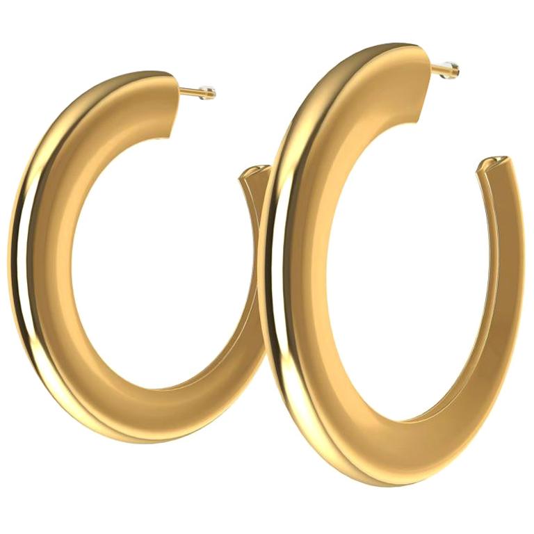 18 Karat Yellow Gold Micron Plate Teardrop Hoop Earrings For Sale