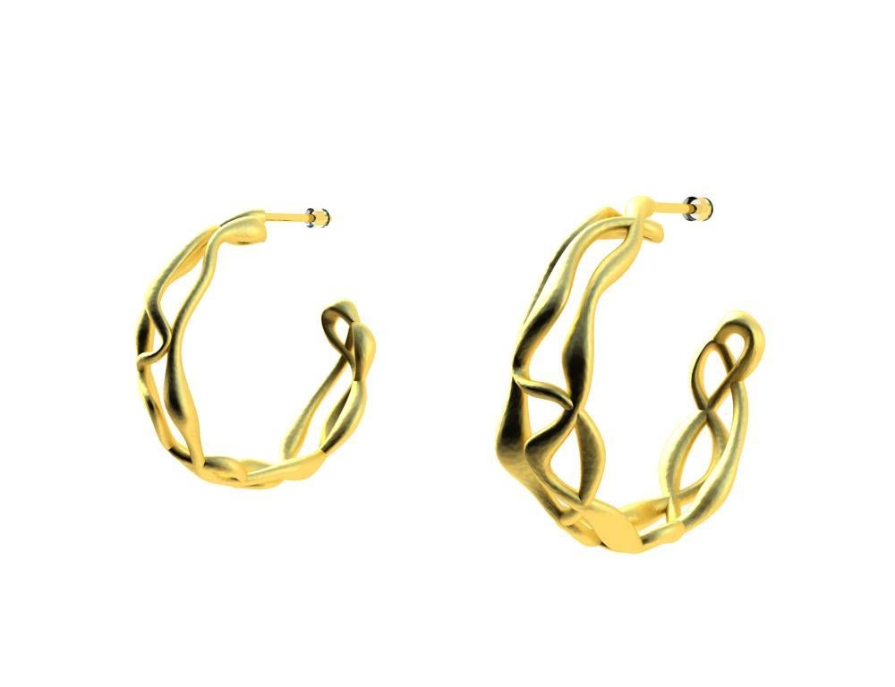 Contemporary 18 Karat Yellow Gold Vermeil Three-Row Seaweed Hoop Earrings For Sale