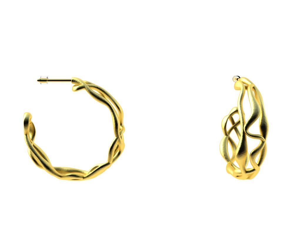 18 Karat Yellow Gold Vermeil Three-Row Seaweed Hoop Earrings In New Condition For Sale In New York, NY