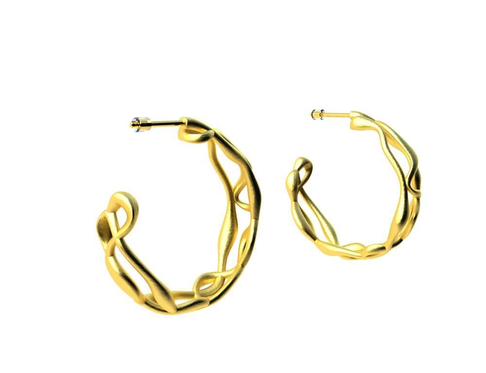 Women's 18 Karat Yellow Gold Vermeil Three-Row Seaweed Hoop Earrings For Sale