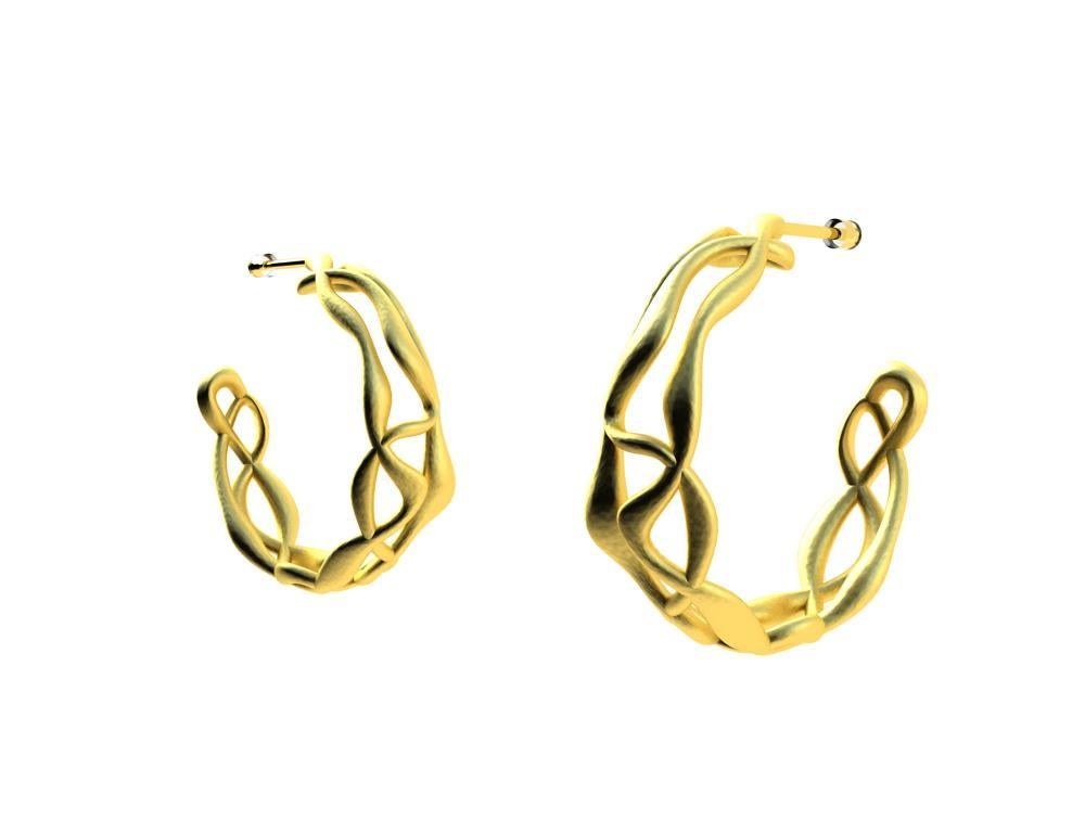 18 Karat Yellow Gold Vermeil Three-Row Seaweed Hoop Earrings For Sale 1