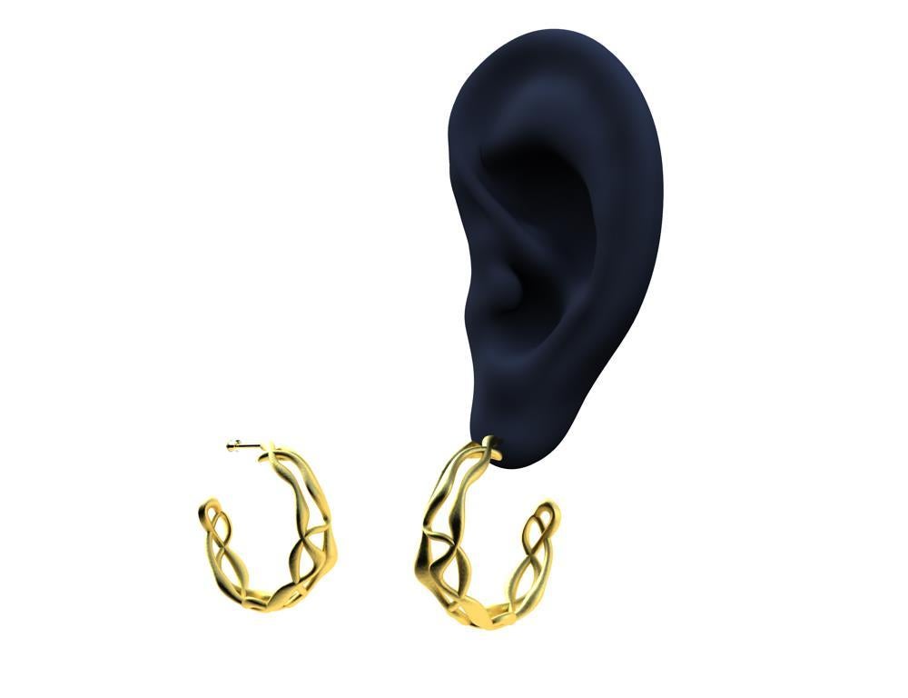 18 Karat Yellow Gold Vermeil Three-Row Seaweed Hoop Earrings For Sale 2