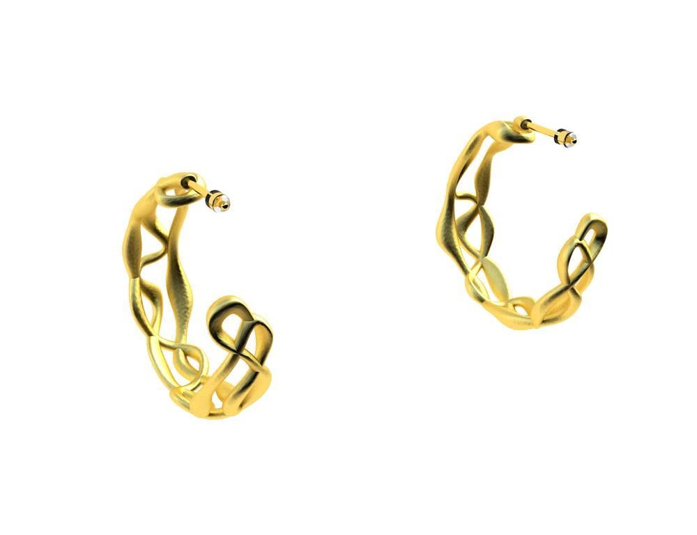 18 Karat Yellow Gold Vermeil Three-Row Seaweed Hoop Earrings For Sale 3