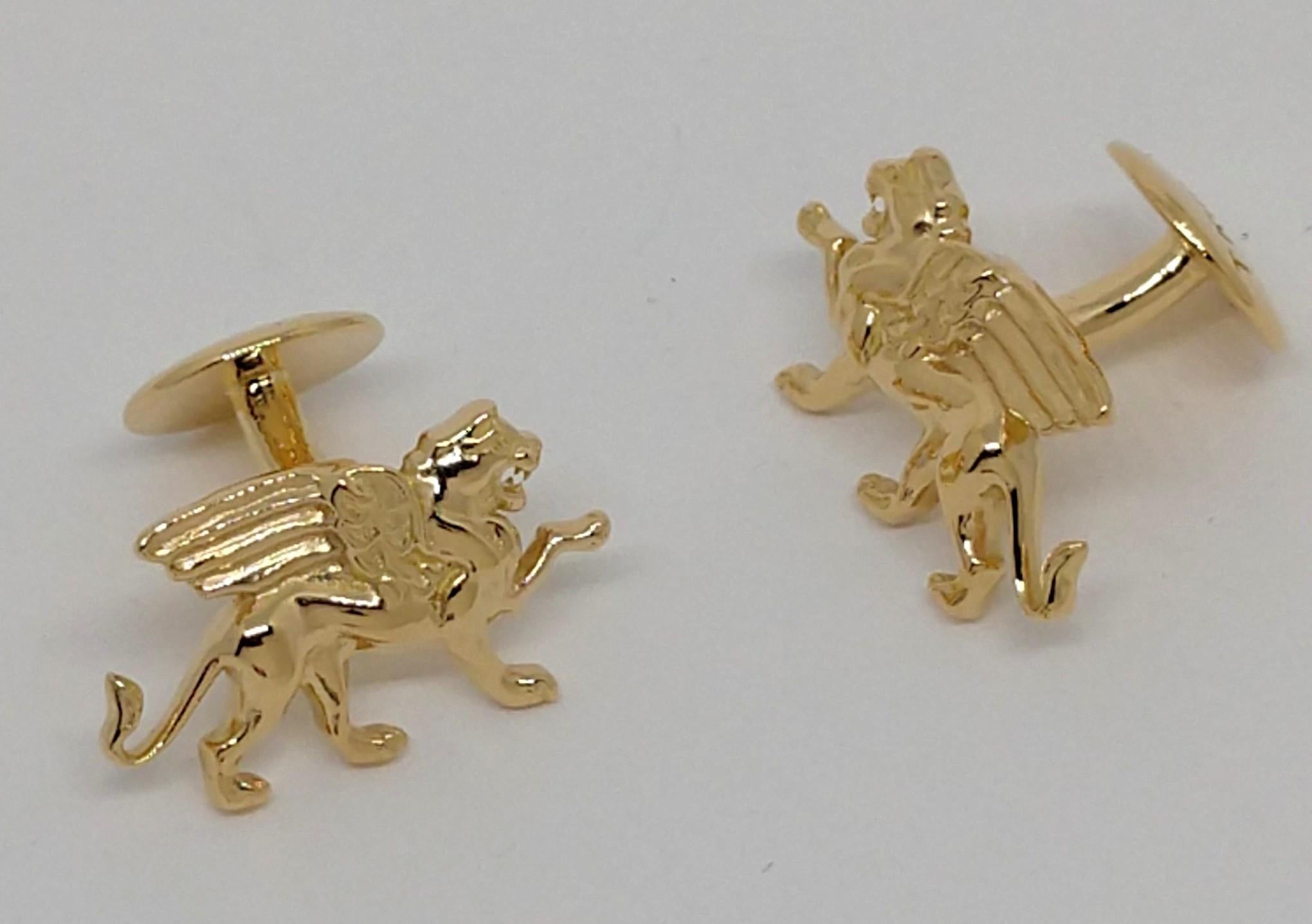 18 Karat Yellow Gold Vermeil Winged Griffin Cufflinks  Tiffany designer , Thomas Kurilla created this for 1st dibs exclusively. Sculpture is my passion. This griffin is getting ready to take on his enemy 4 teeth and all. Vermeil is 18k gold micron