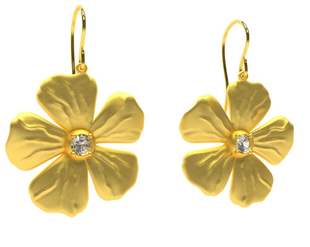Contemporain Boucles d'oreilles fleur de pervenche en or jaune 18 carats, vermeil et diamants certifiés GIA en vente
