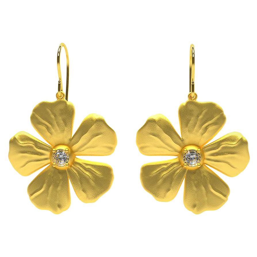 Boucles d'oreilles fleur de pervenche en or jaune 18 carats, vermeil et diamants certifiés GIA