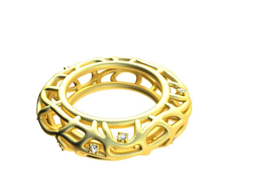 For Sale:  18 Karat Yellow Gold Vermeil Women's GIA Diamond Seaweed Ring 2