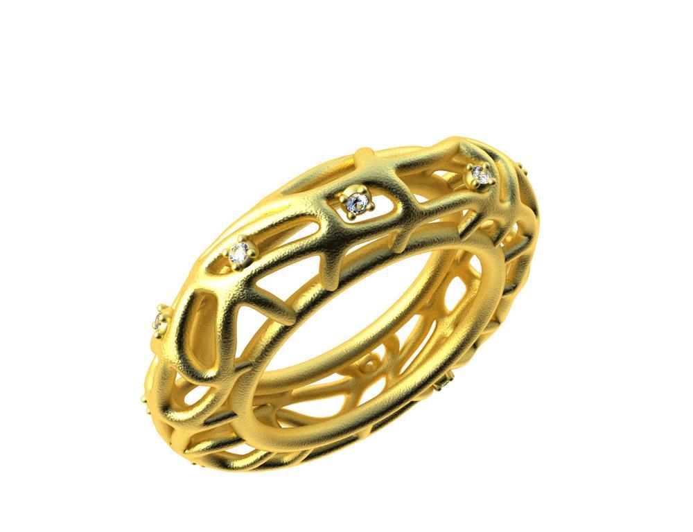 For Sale:  18 Karat Yellow Gold Vermeil Women's GIA Diamond Seaweed Ring 5