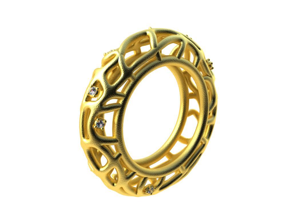For Sale:  18 Karat Yellow Gold Vermeil Women's GIA Diamond Seaweed Ring 7