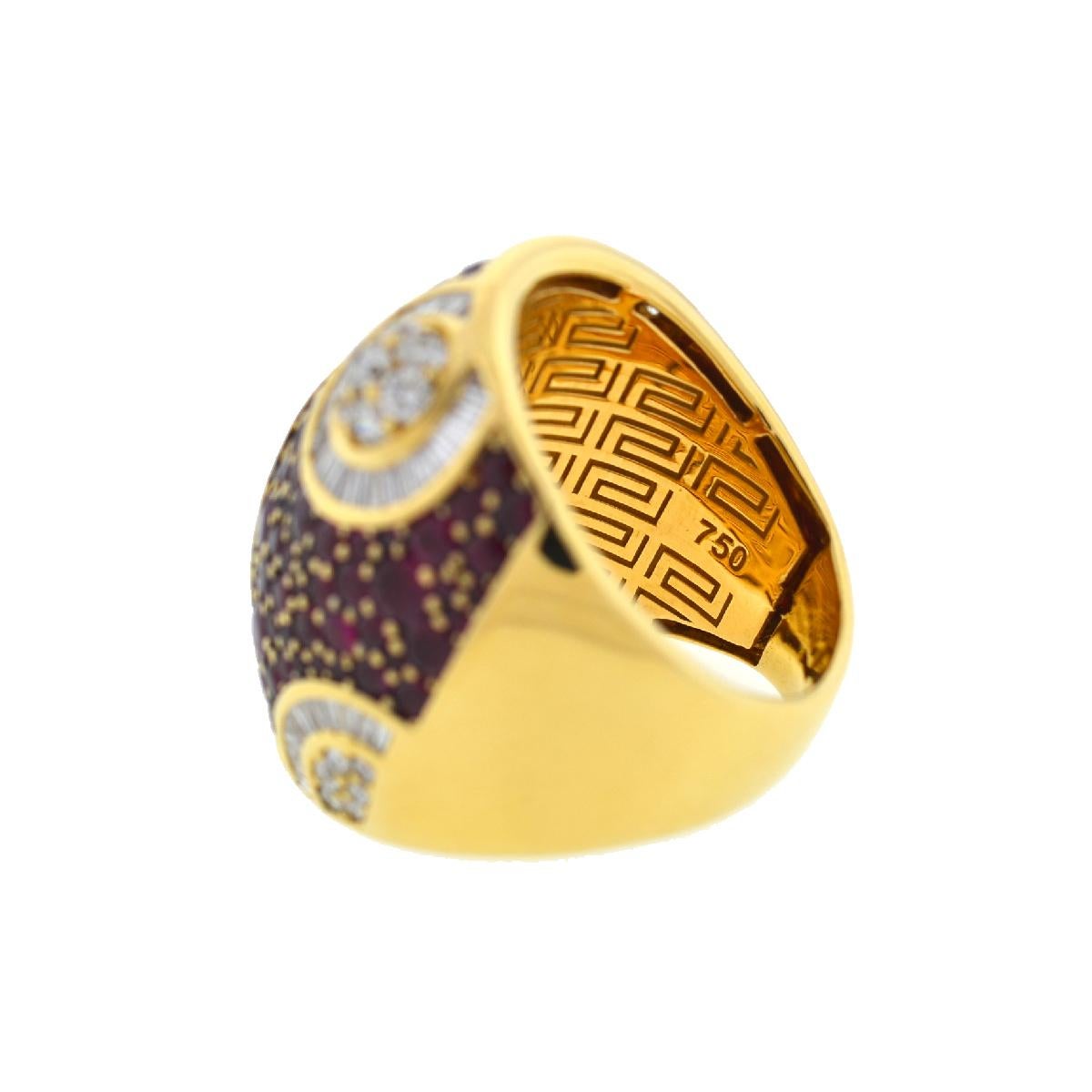 Baguette Cut 18 Karat Yellow Gold Versace Medusa Ruby Diamond Muse 2012 Collection Ring