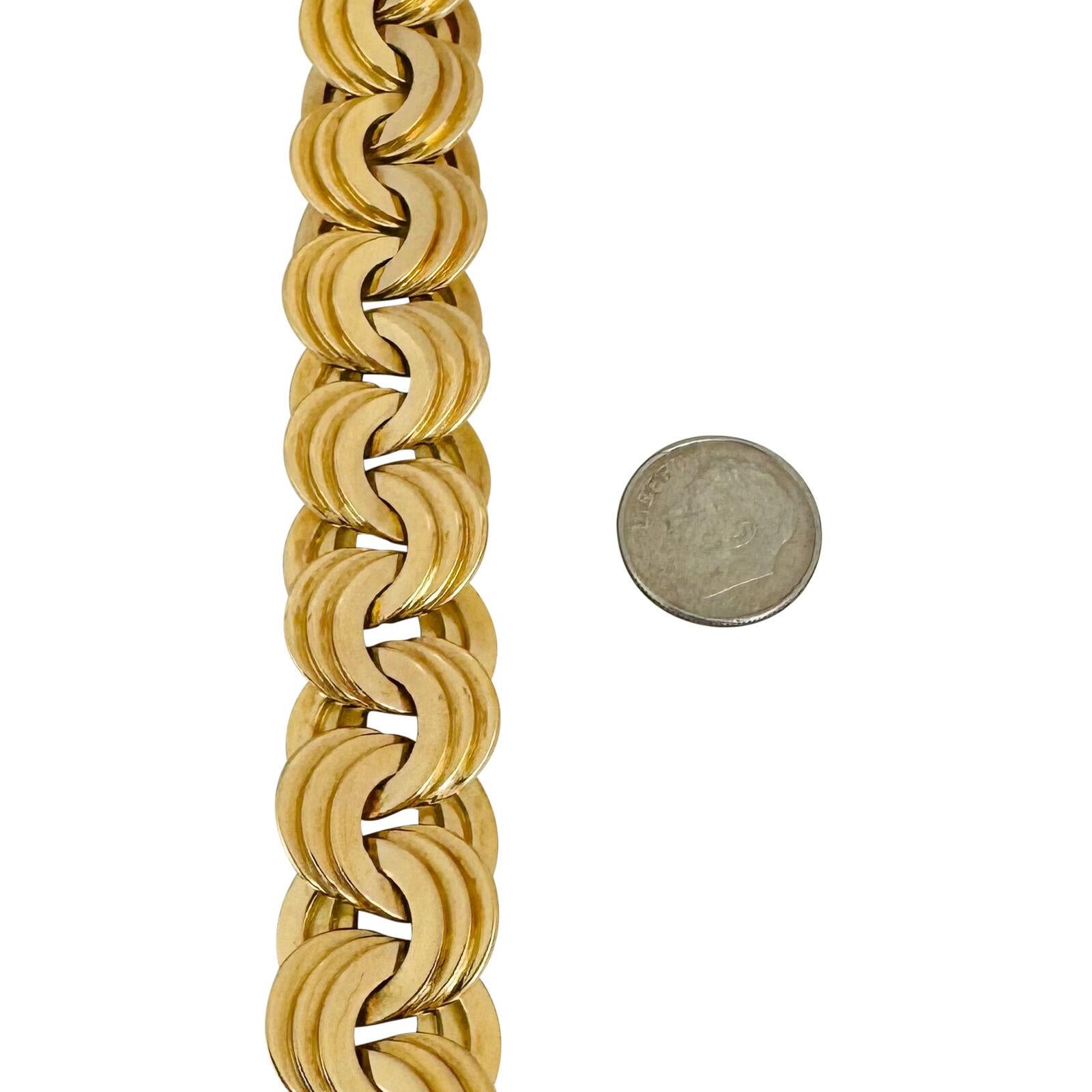 Women's or Men's 18 Karat Yellow Gold Very Heavy Triple Circle Link Bracelet Italy 