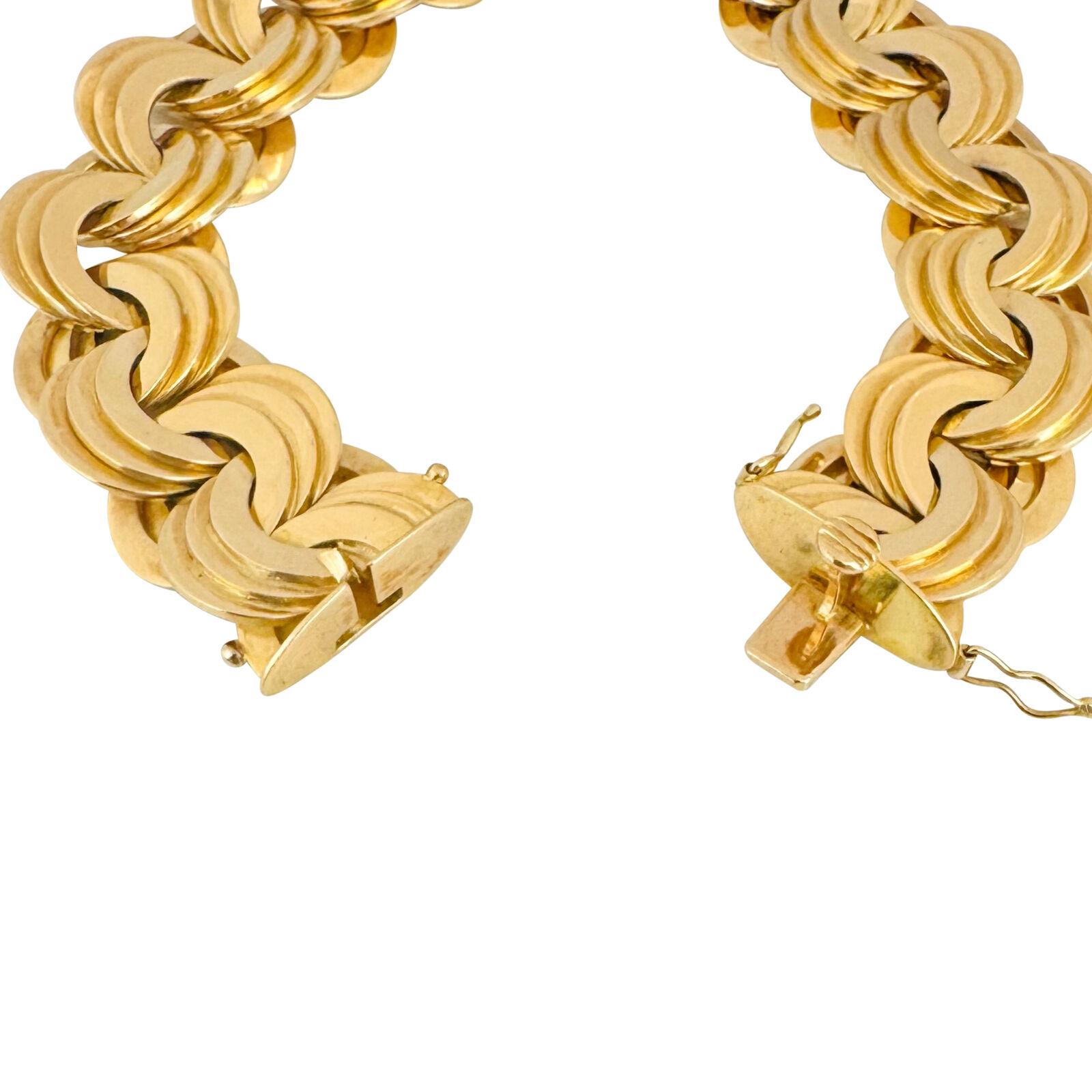 18 Karat Yellow Gold Very Heavy Triple Circle Link Bracelet Italy  1
