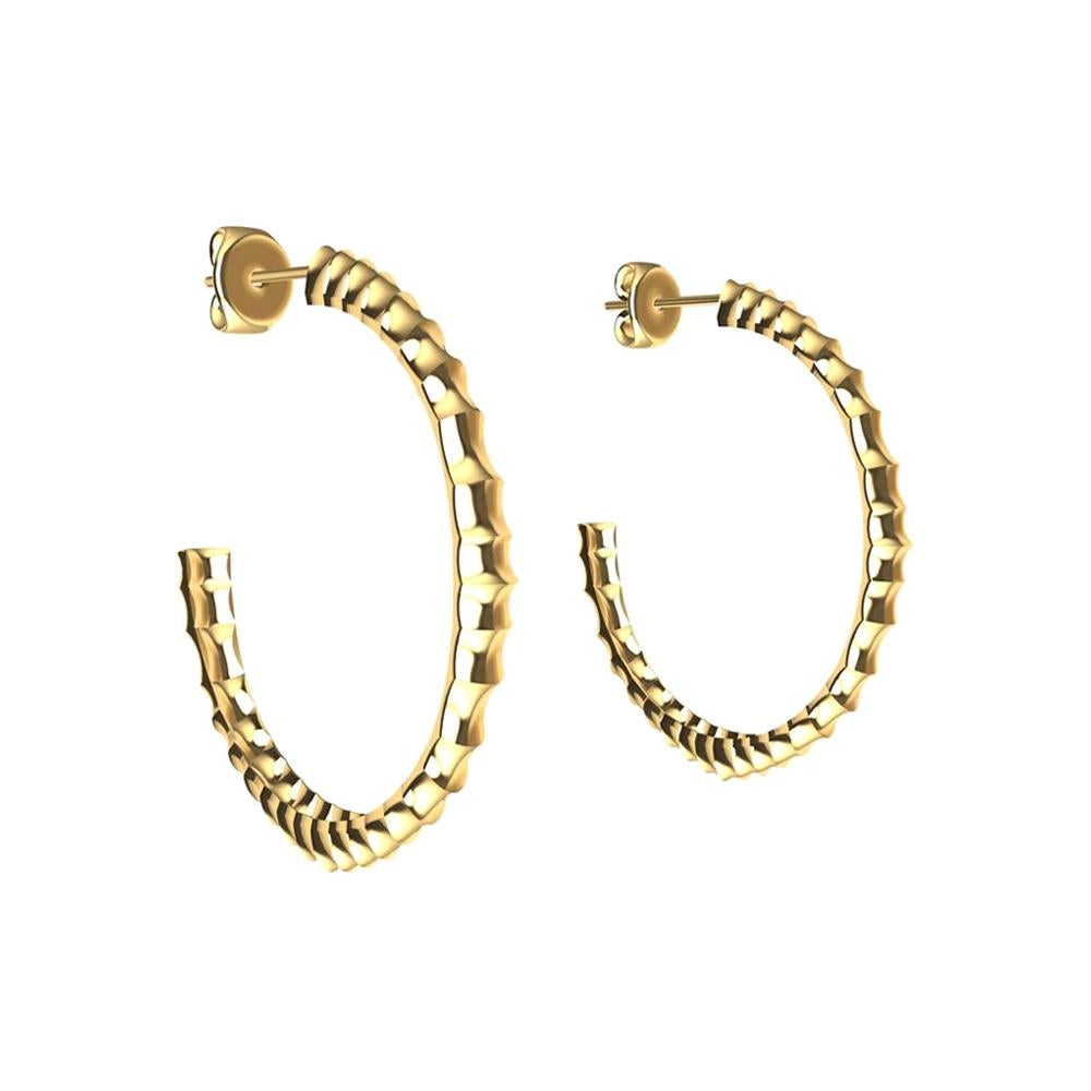 18 Karat Yellow Gold Vetebrae Hoop Earrings For Sale