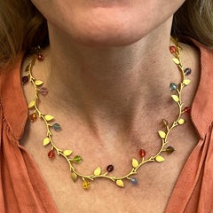 18 Karat Yellow Gold Vine Motif Citrine Topaz Quartz Gemstone Modern Necklace