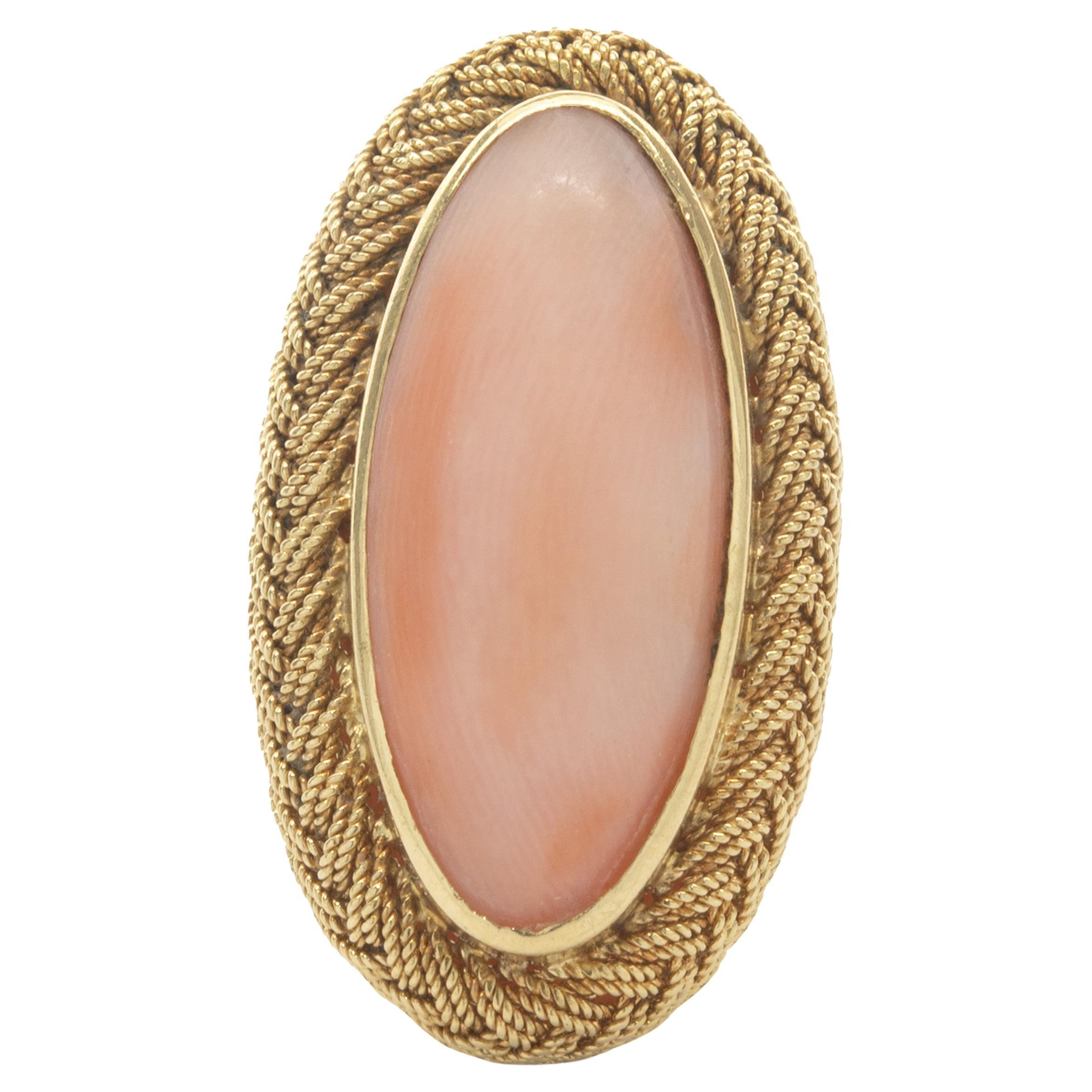 18 Karat Gelbgold Vintage Korallenring mit Engelshaut