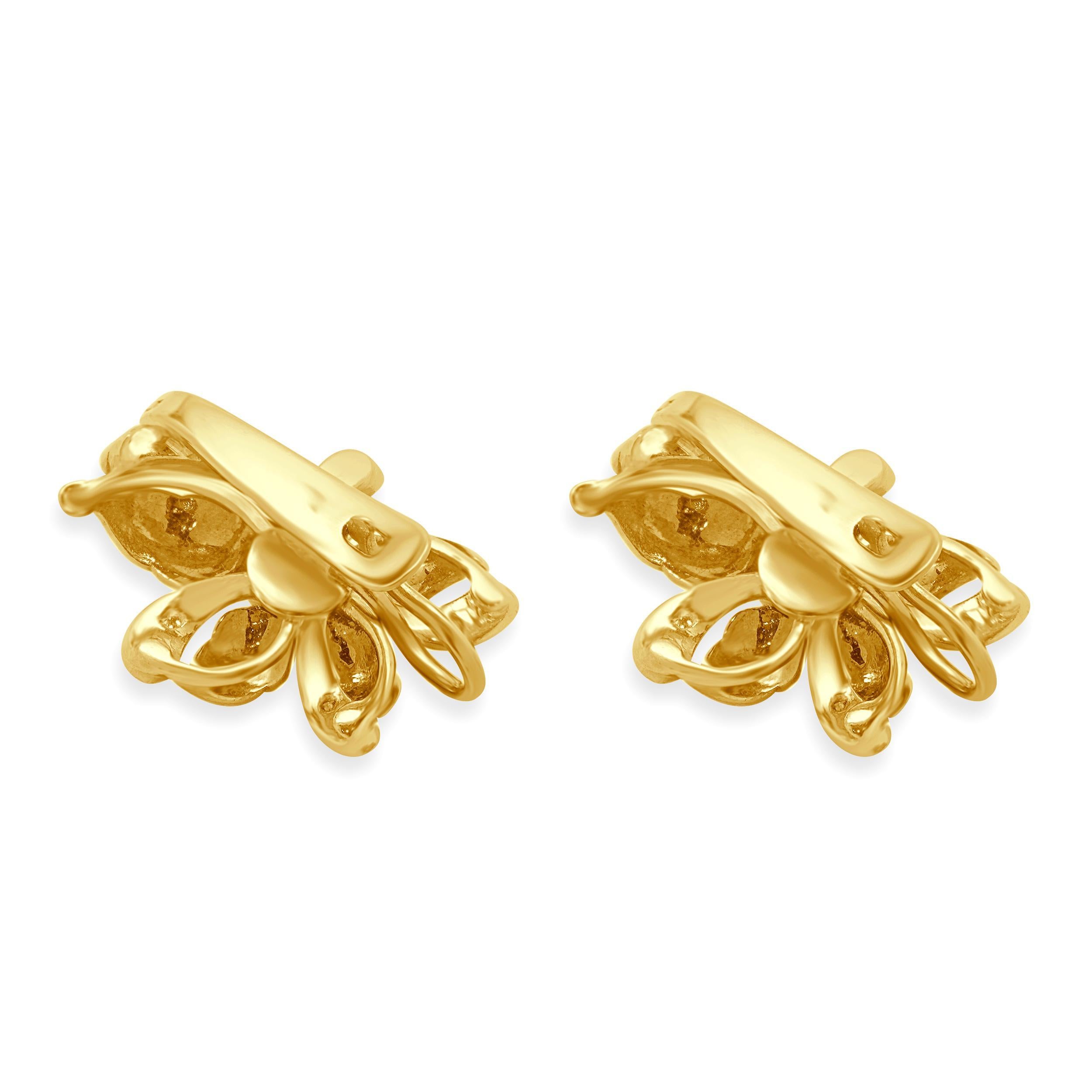 18 Karat Yellow Gold Vintage Blue Enamel and Diamond Spray Earrings In Good Condition For Sale In Scottsdale, AZ