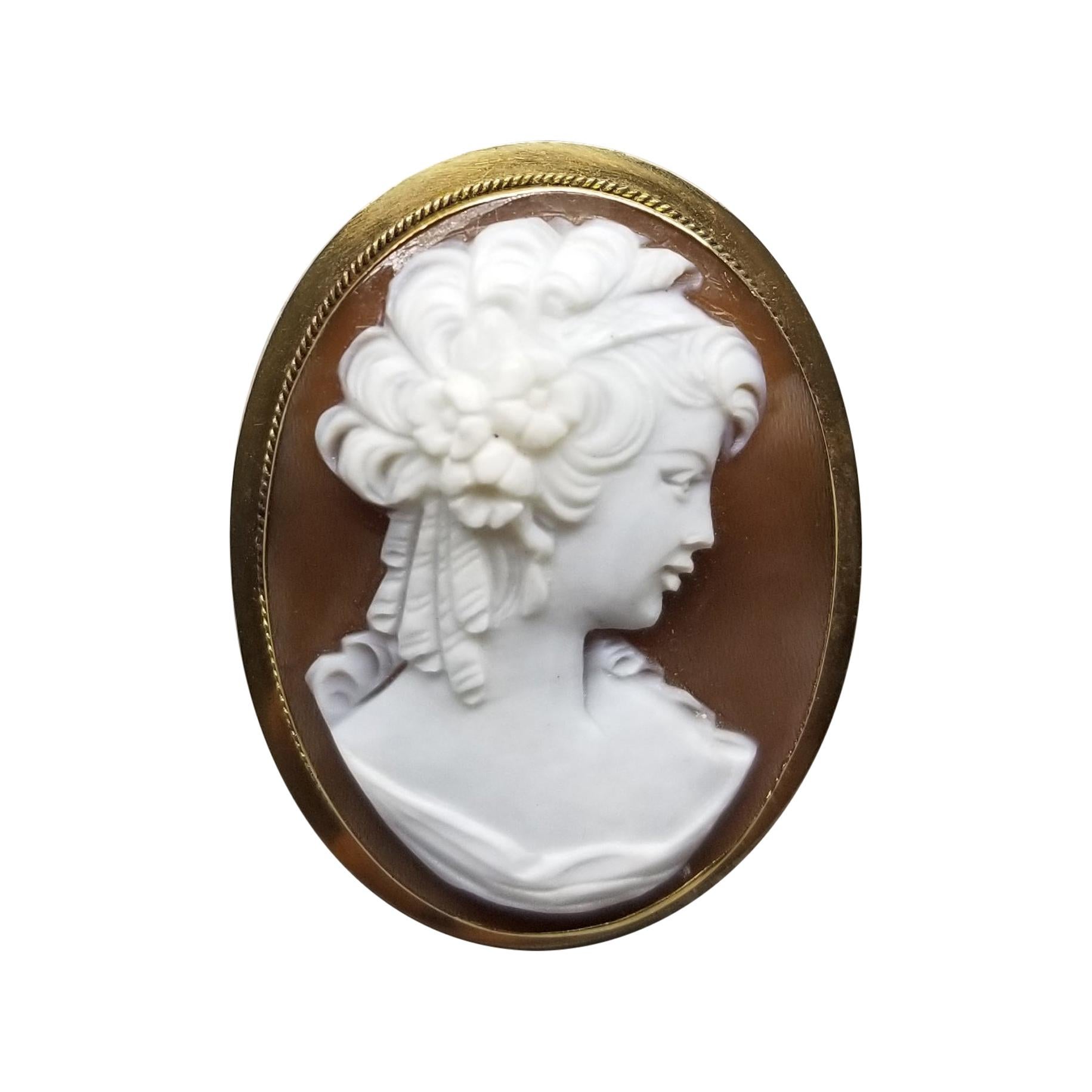 18 Karat Yellow Gold Vintage Cameo Pin and Pendant For Sale