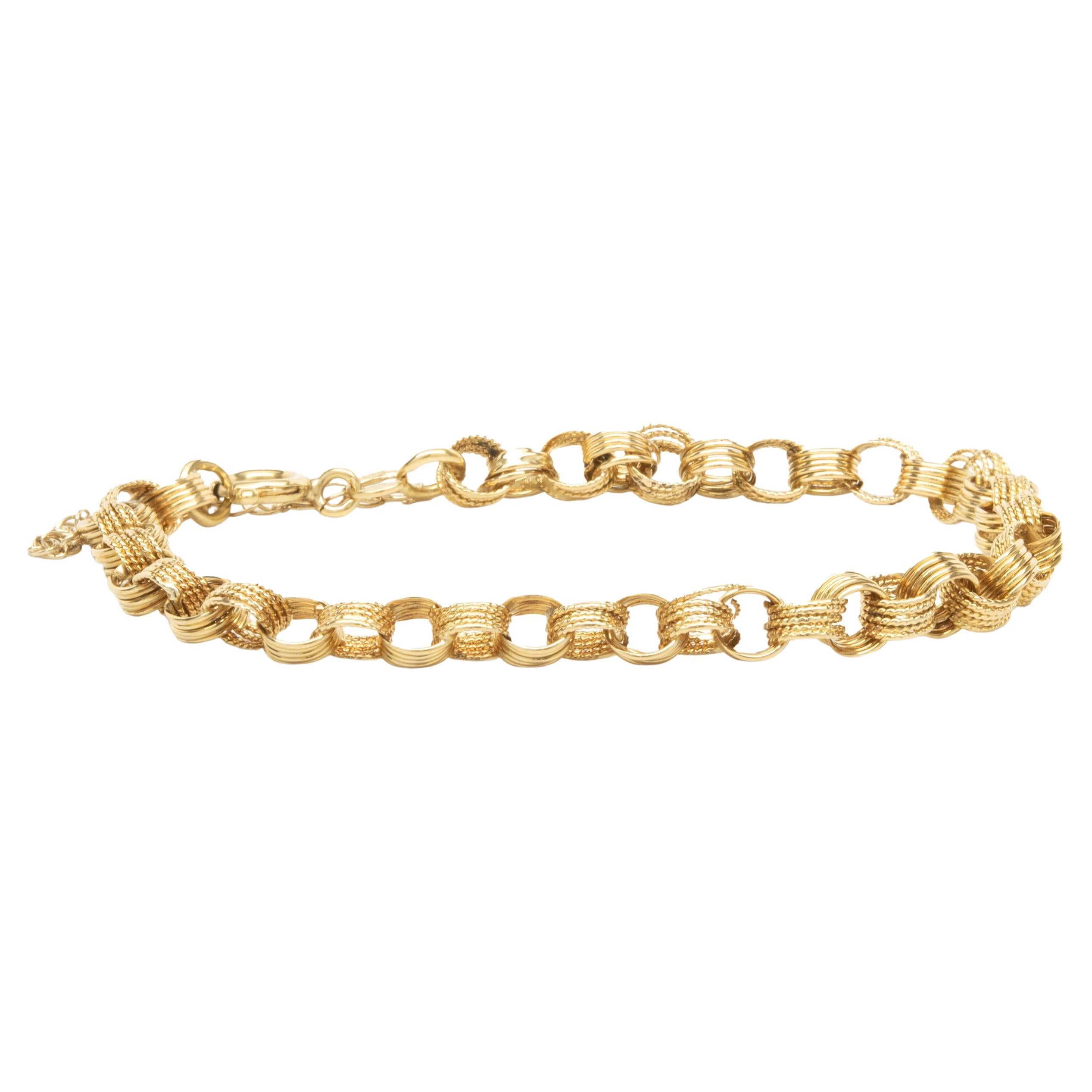 Textured Gold Link Bracelet Vintage 9 Karat Yellow Gold Fine Jewelry at