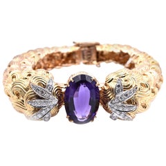 18 Karat Yellow Gold Vintage Diamond and Amethyst Bracelet