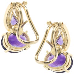 18 Karat Yellow Gold Vintage Diamond and Amethyst Drop Earrings