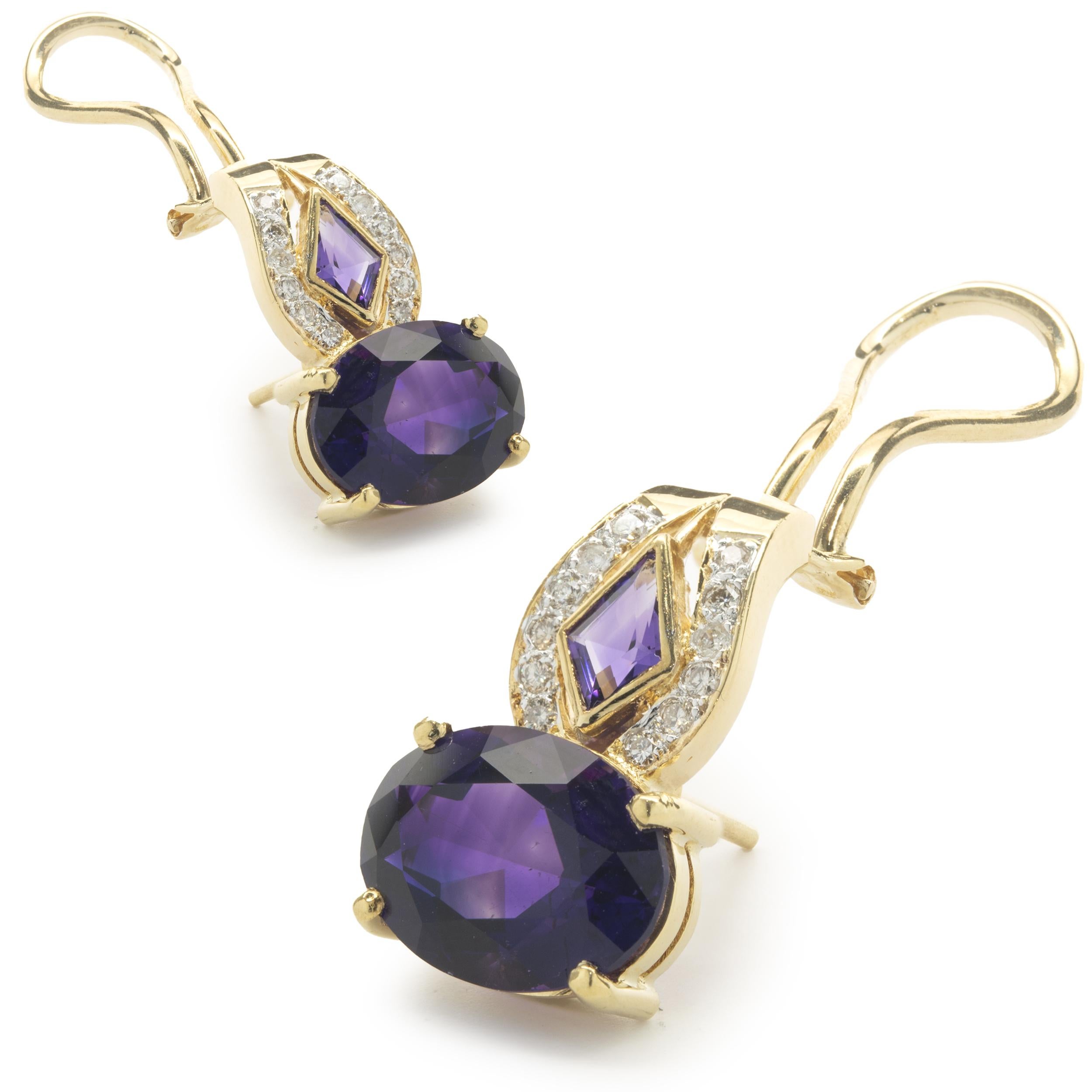 18 Karat Yellow Gold Vintage Diamond and Amethyst Drop Earrings In Good Condition For Sale In Scottsdale, AZ