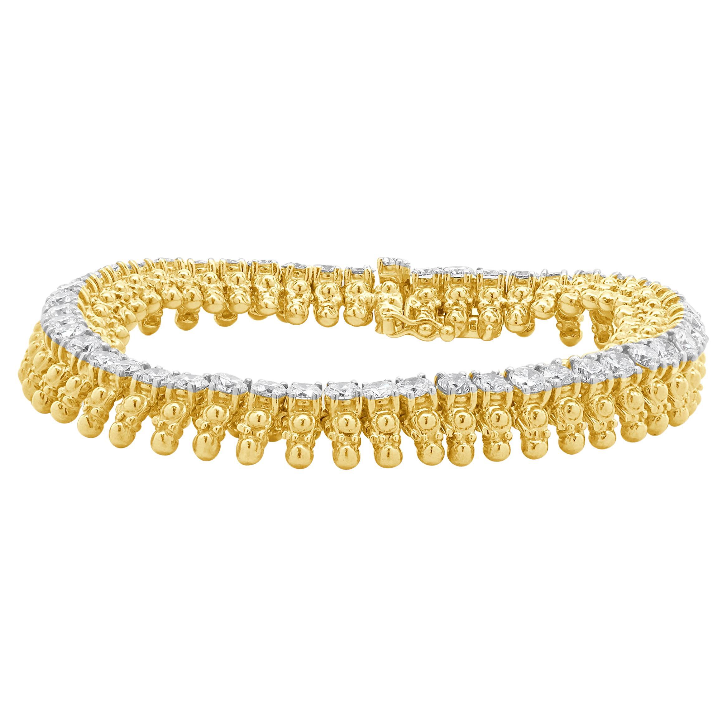 18 Karat Yellow Gold Vintage Diamond Bracelet For Sale