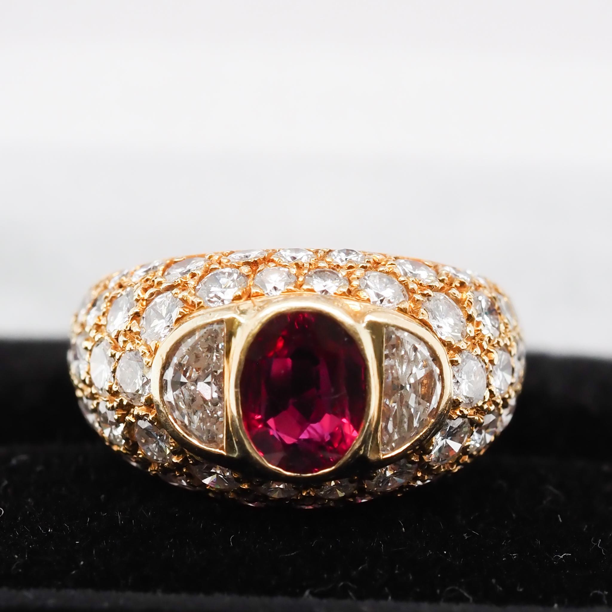 18 Karat Yellow Gold Vintage FOUGERAY Ruby and Diamond Ring with GIA For Sale 7