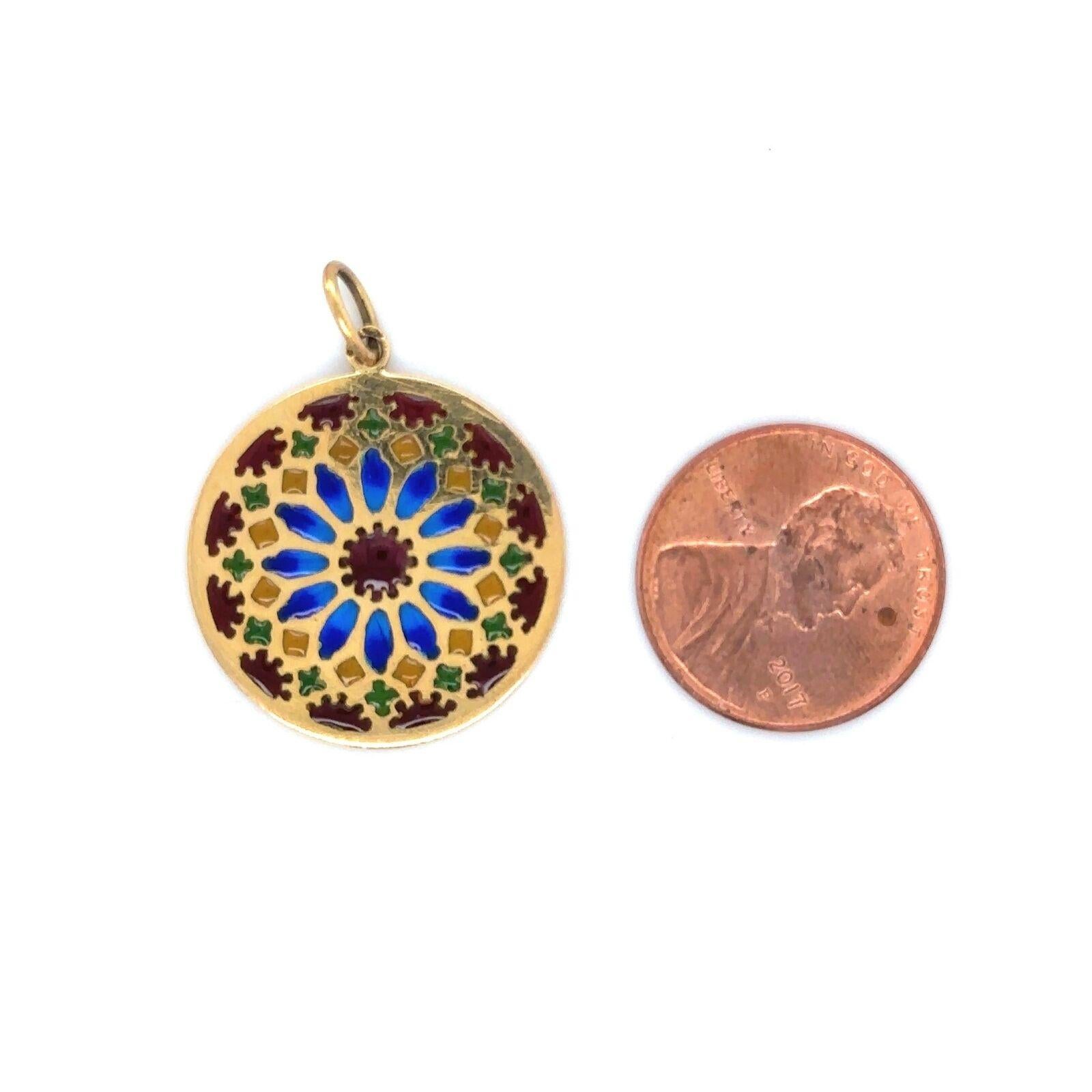 18 Karat Gelbgold Vintage Französische Buntglas-Plique A Jour Emaille-Anhänger für Damen oder Herren