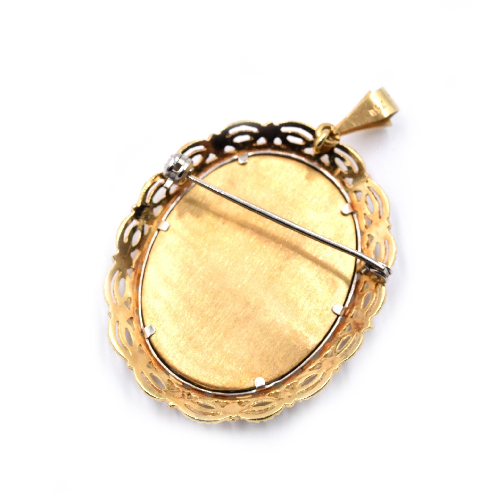 Women's 18 Karat Yellow Gold Vintage Hand Painted Pin/Pendant Designer Custom Material