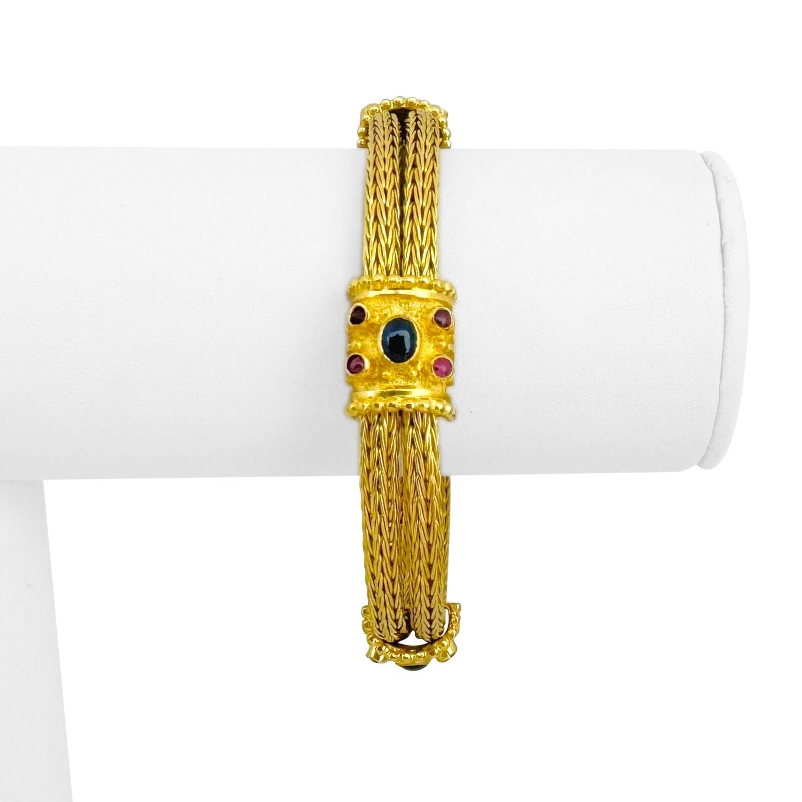 18k Yellow Gold 48g Vintage Multi Gemstone 12mm Wheat Link Bracelet 7.5
