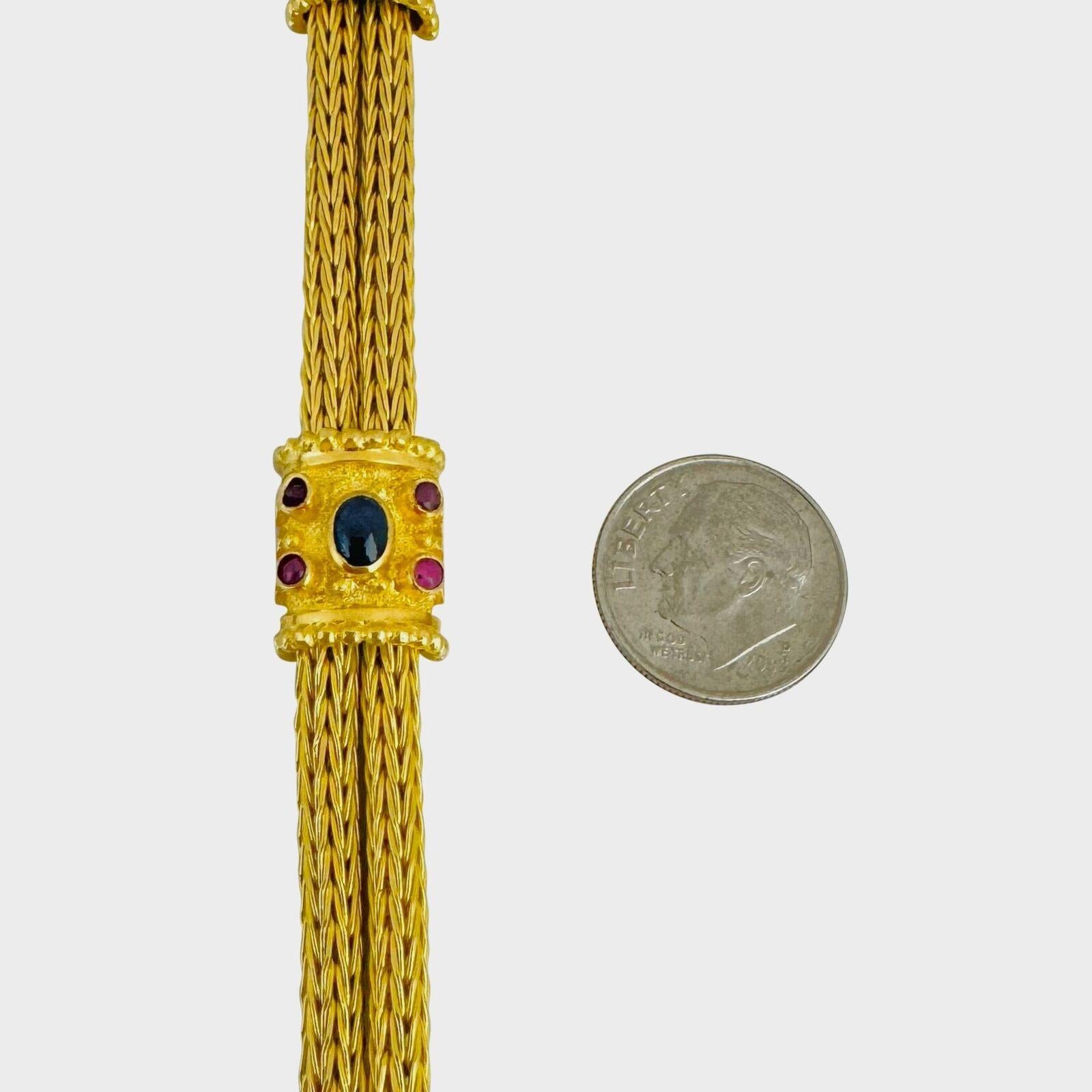 Women's or Men's 18 Karat Yellow Gold Vintage Multi Gemstone Wheat Link Bracelet  For Sale