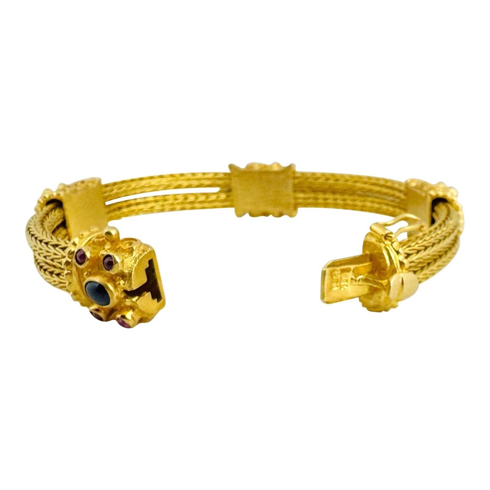 18 Karat Yellow Gold Vintage Multi Gemstone Wheat Link Bracelet  For Sale 1