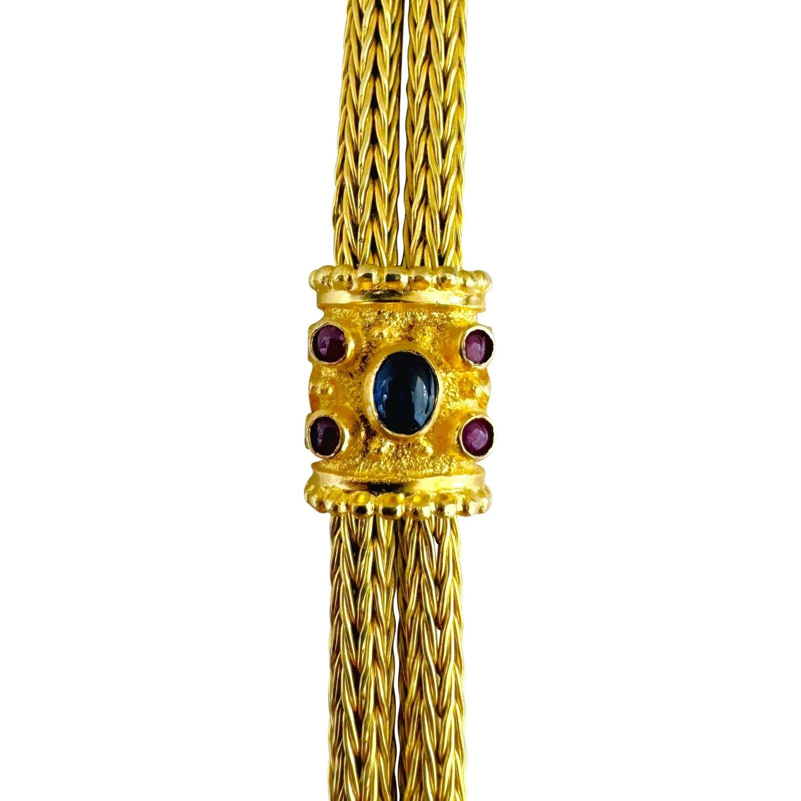 18 Karat Yellow Gold Vintage Multi Gemstone Wheat Link Bracelet  For Sale 3