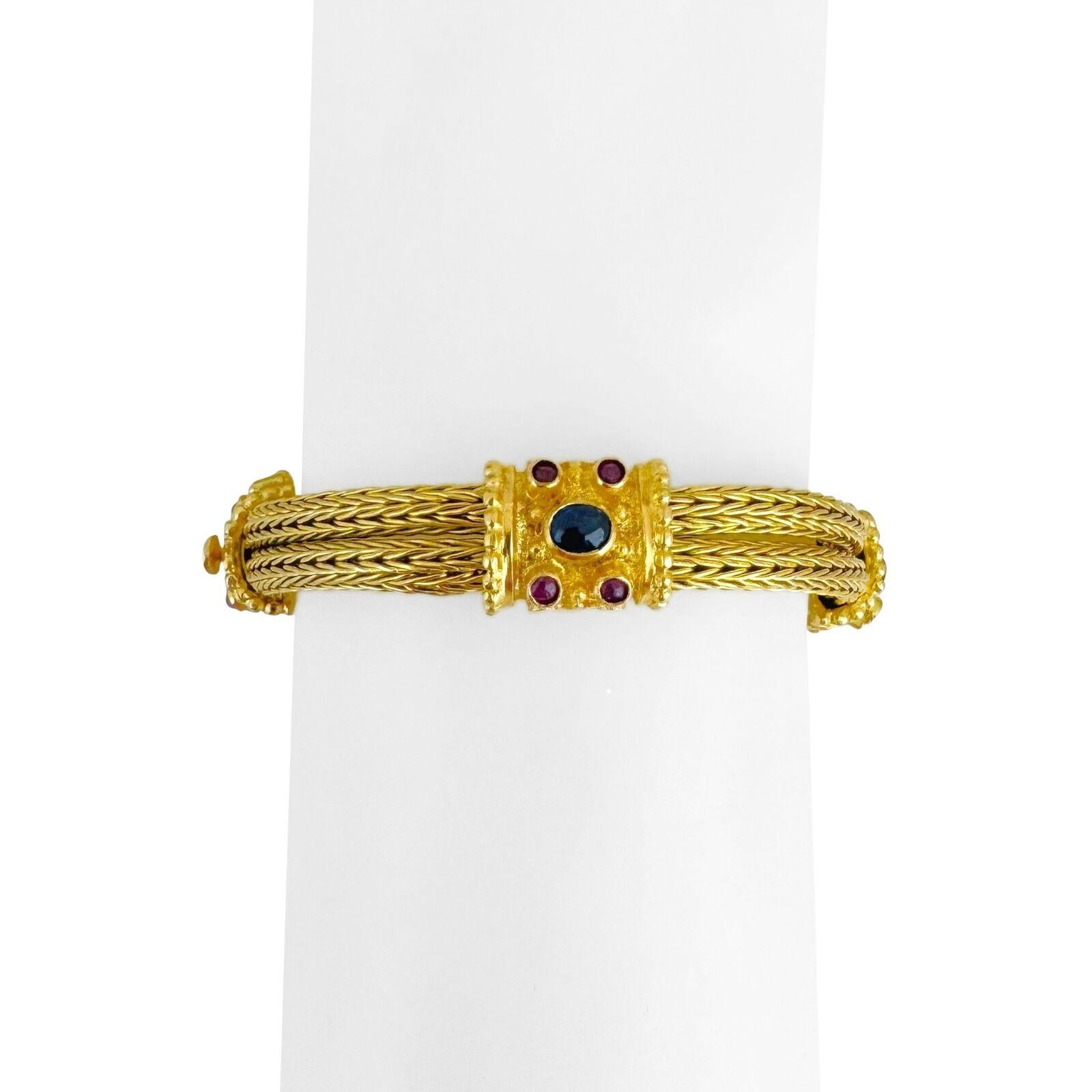 18 Karat Yellow Gold Vintage Multi Gemstone Wheat Link Bracelet  4