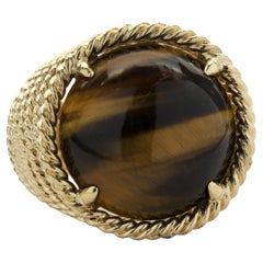 18 Karat Yellow Gold Vintage Ornate Tigers Eye Graduated Ring