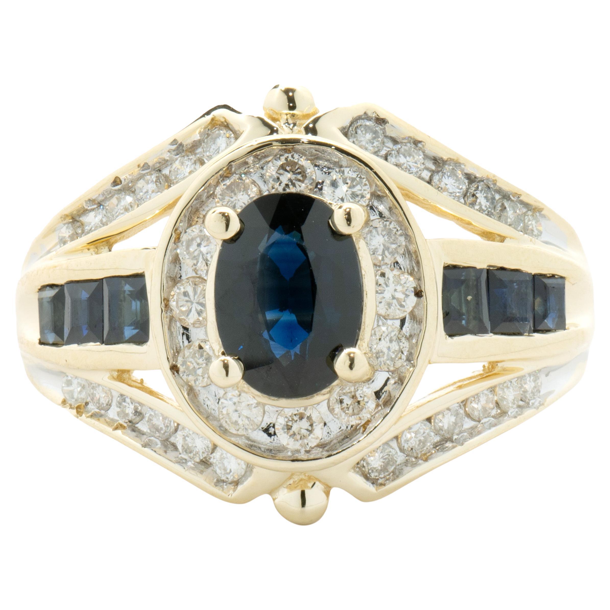 14 Karat Yellow Gold Vintage Oval Sapphire and Diamond Cocktail Ring For Sale