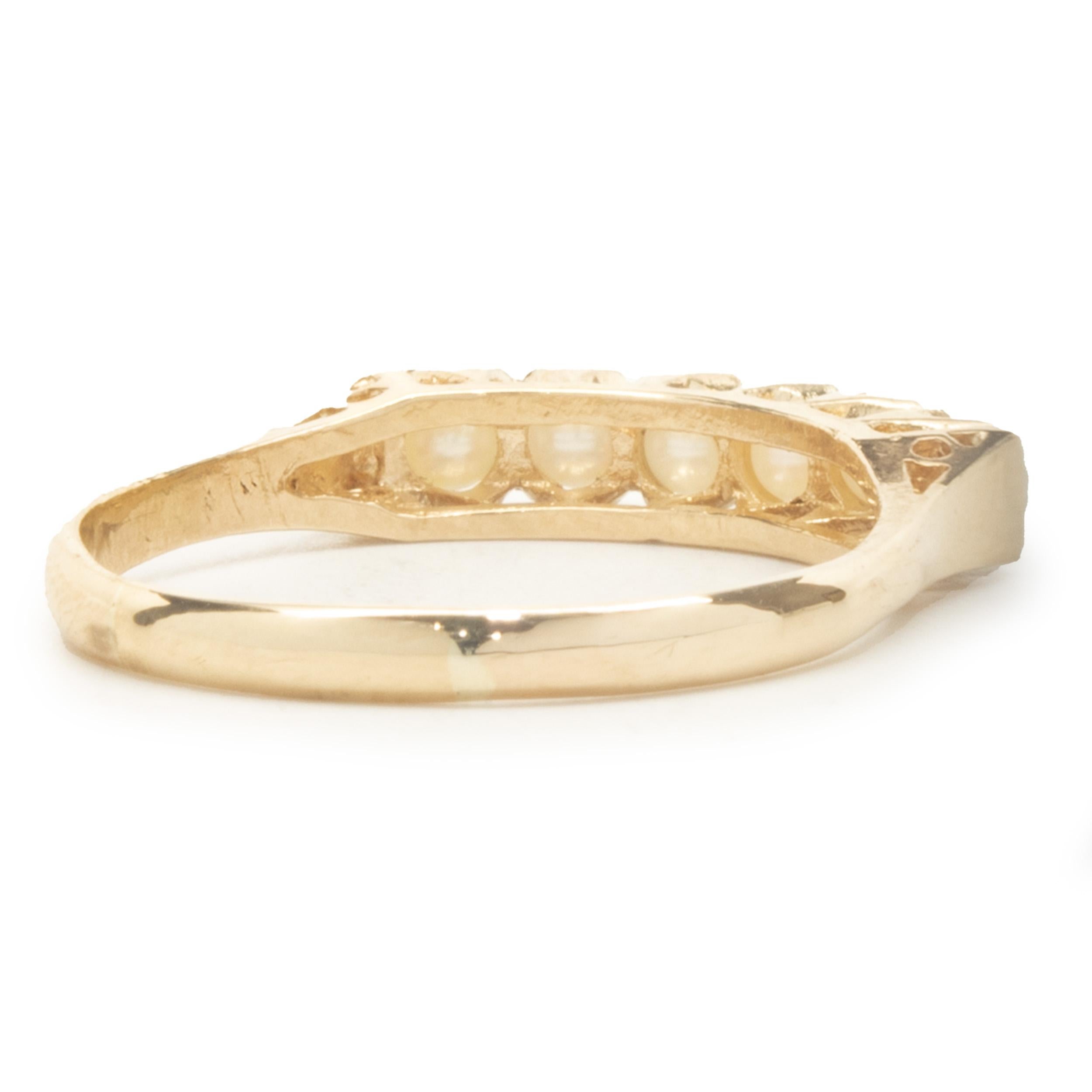 Round Cut 18 Karat Yellow Gold Vintage Pearl Band For Sale