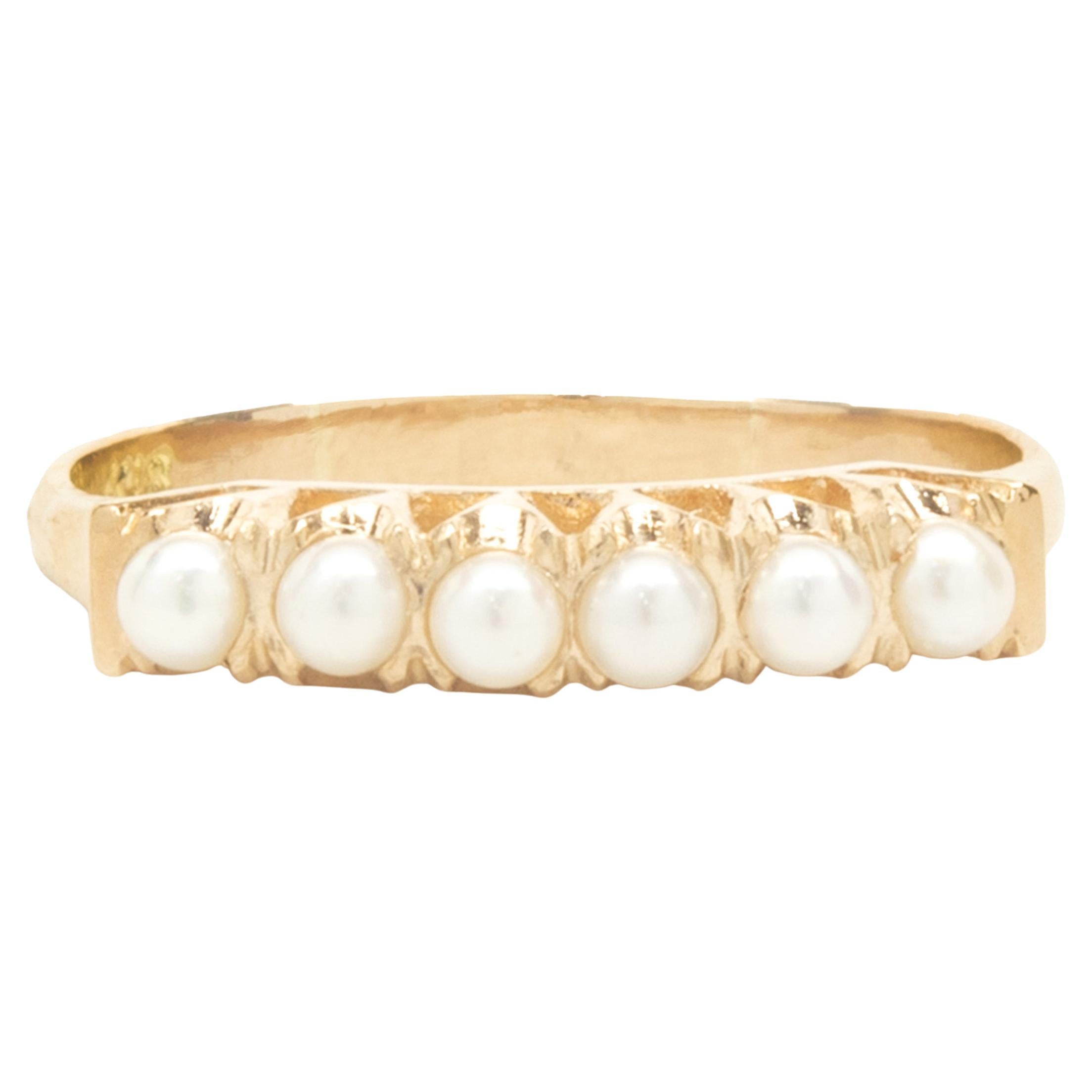 18 Karat Yellow Gold Vintage Pearl Band For Sale